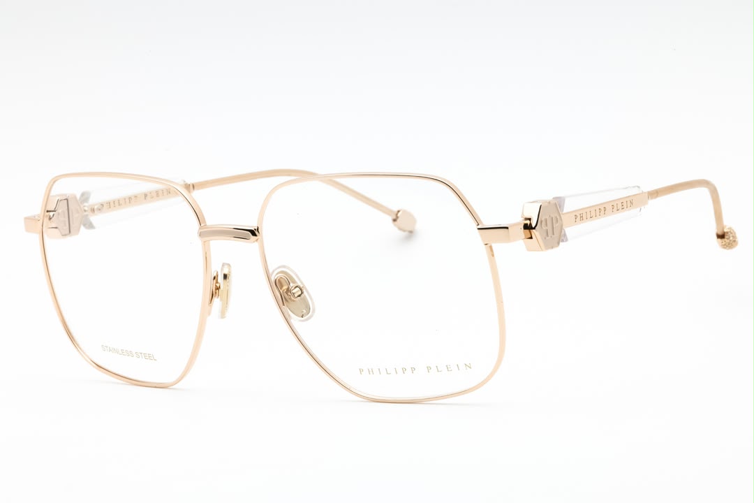 Philipp Plein Gold-Tone Metal Geometric Eyeglasses.